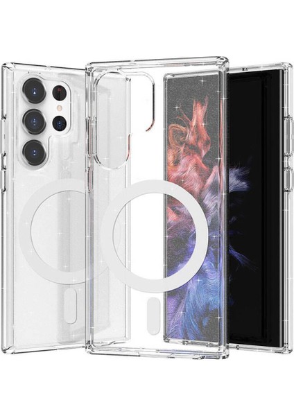Samsung Galaxy S23 Ultra Için Uyumlu Kılıf Magsafe Şarj Parlayan Simli Saydam Renkli Allstar Kapak