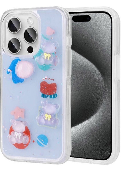 Apple iPhone 15 Pro Max Için Uyumlu Kılıf Kabartma Figürlü Parlak Minimini Silikon Kapak