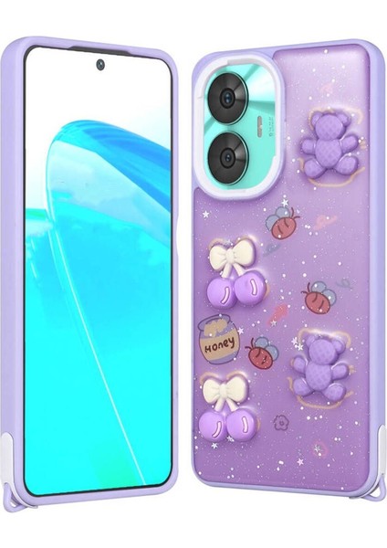 Realme C55 4g Için Uyumlu Kılıf Parlayan Simli Kabartma Figürlü Cevze Kapak