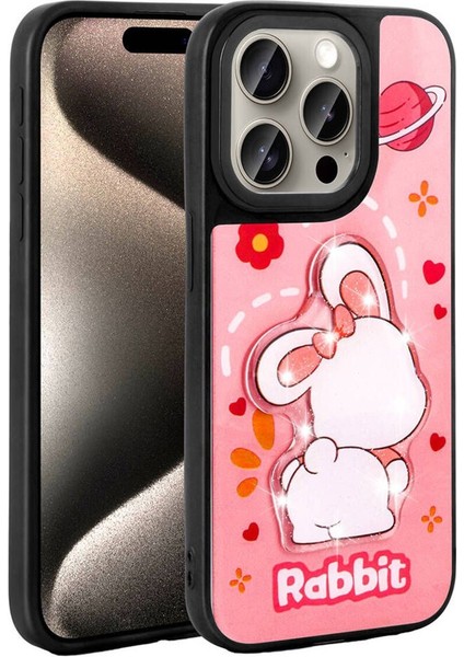 Apple iPhone 15 Pro Max Için Uyumlu Kılıf Parlayan Kabartmalı Ikonik Figürlü Amas Silikon Kapak