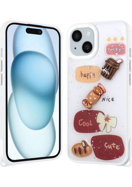 Apple iPhone 13 Için Uyumlu Kılıf Parlayan Simli Kabartma Figürlü Cevze Kapak