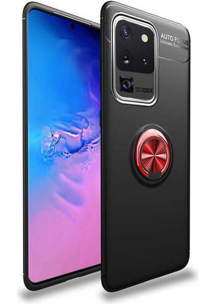 Samsung Galaxy S20 Ultra Uyumlu Cep Telefonu Için Dönebilen Yüzüklü Standlı Silikon Ravel Kapak