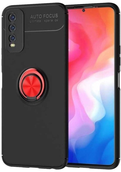 Vivo Y11S Uyumlu Cep Telefonu Için Dönebilen Yüzüklü Standlı Silikon Ravel Kapak