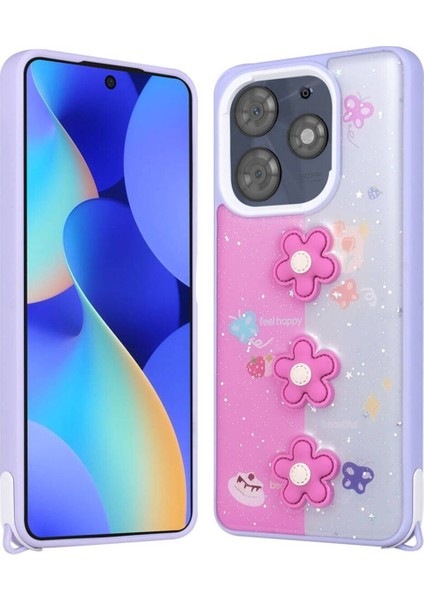 Tecno Spark 10 Pro Için Uyumlu Kılıf Parlayan Simli Kabartma Figürlü Cevze Kapak