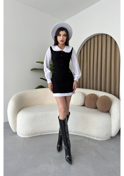 Kadın Gömlek Yaka Mini Elbise