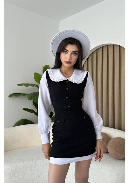 Kadın Gömlek Yaka Mini Elbise