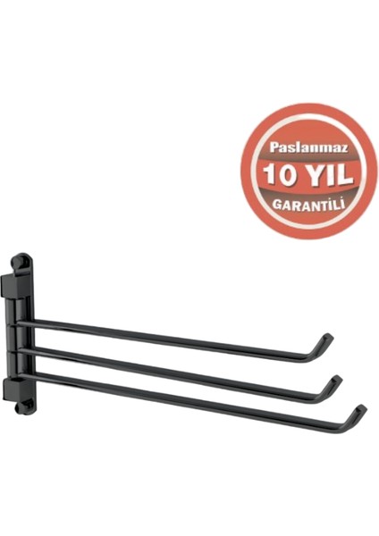 Paslanmaz Pirinç Mercan 3’lü Döner Havluluk Mat Siyah