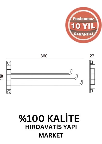 Paslanmaz Pirinç Mercan 3’lü Döner Havluluk Mat Siyah fiyatları