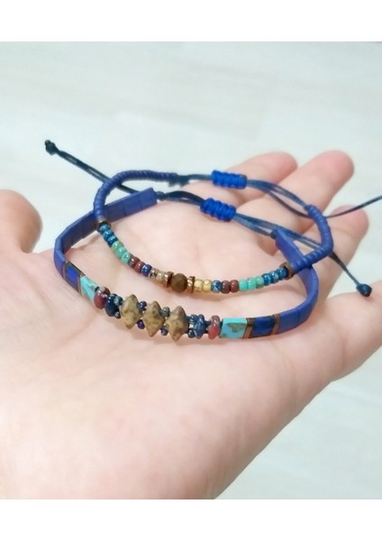 Hematit ve Kaplangözü Doğaltaşlı Matubo Miyuki Tila ve Round Boncuklu Ikili Bileklik