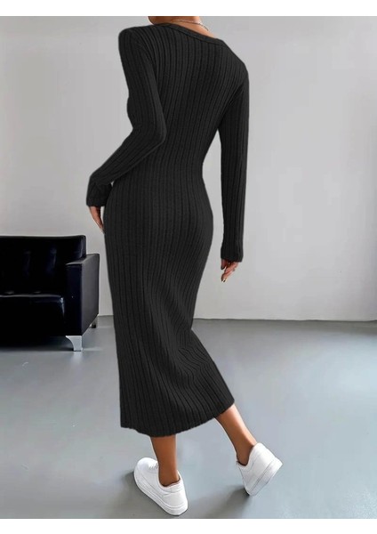 Kadın Uzun Kollu V Yakalı Önden Düğmeli Şardonlu Kaşkorse Elbise modelleri