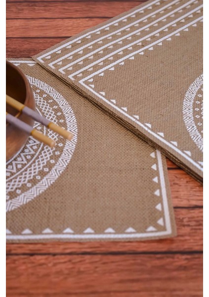 Ethnic - 6 Adet Jüt El Baskılı Dikdörtgen Sofra Sunum Tabak Altlığı Supla Amerikan Servisi 45X30 cm