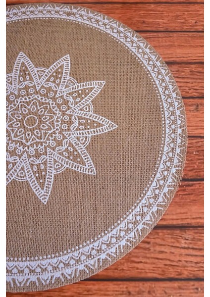 Ethnic - 6 Adet Jüt El Baskılı Yuvarlak Sofra Sunum Tabak Altlığı Supla Amerikan Servisi 38 cm