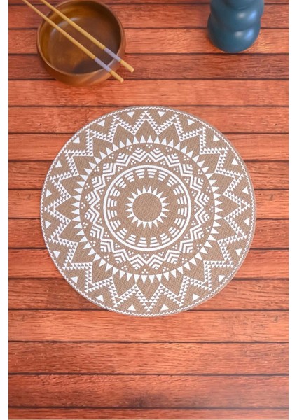 Ethnic - 6 Adet Jüt El Baskılı Yuvarlak Sofra Sunum Tabak Altlığı Supla Amerikan Servisi 38 cm