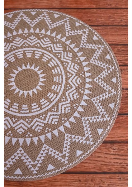 Ethnic - 6 Adet Jüt El Baskılı Yuvarlak Sofra Sunum Tabak Altlığı Supla Amerikan Servisi 38 cm
