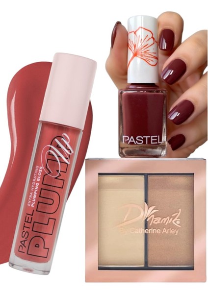 Plump Up 210 Peach Coral Dolgunlaştıran Dudak Parlatıcısı + Oje 336 + Dynamik Magic Highlighter