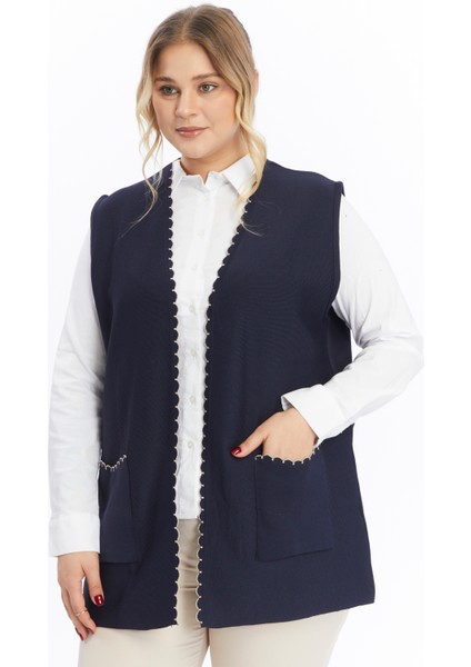 Triko Kadın Büyük Beden Anne Kalın Tüylenmez Kışlık Yelek