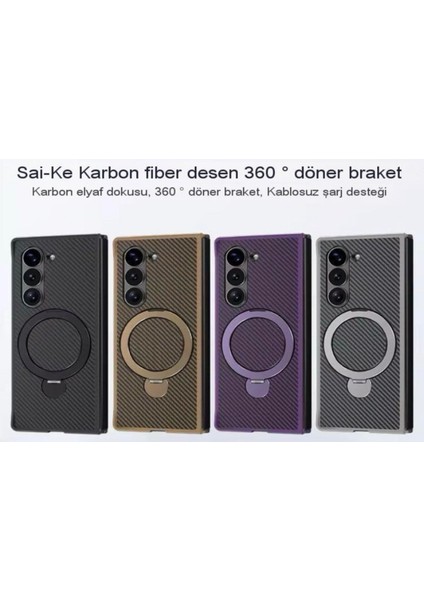 Samsung Galaxy Z Fold 6 Uyumlu Standlı Karbon Fiber Kılıf
