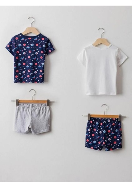 Bisiklet Yaka Kısa Kol Baskılı Pamuk Erkek Bebek Pijama Takımı