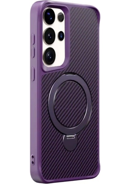 Samsung Galaxy S25 Ultra Uyumlu Standlı Karbon Fiber Kılıf