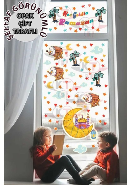 Hoşgeldin Ramazan Çift Taraflı Cam Duvar Kapı Sticker Seti