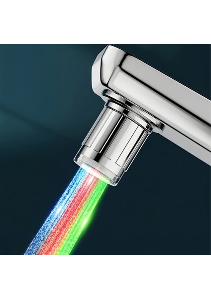 7 Renkli Sıcaklık Kontrollü LED Musluk - 2.36CM Adaptör, Su Akış Renk Değiştiren Nozul (Yurt Dışından)