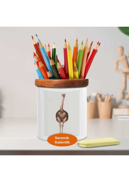 Sevimli Uzun Deve Kuşu Ahşaplı Seramik Kalemlik - 53886245 fiyatları