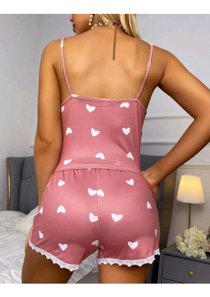 Kadın Pembe Askılı Şortlu Pijama Takım