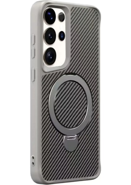 Samsung Galaxy S25 Ultra Uyumlu Standlı Karbon Fiber Kılıf