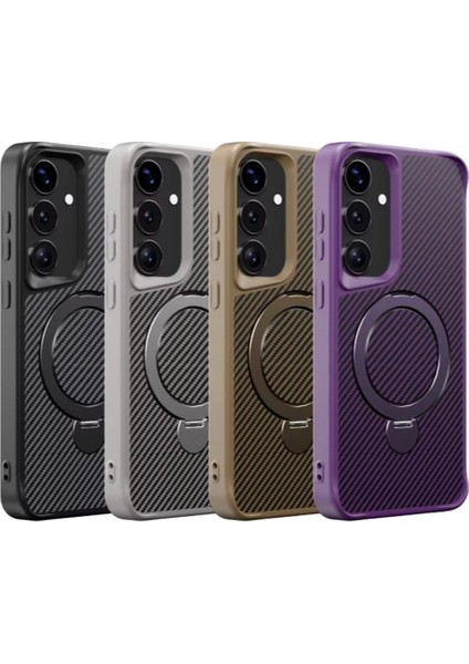 Samsung Galaxy S25 Ultra Uyumlu Standlı Karbon Fiber Kılıf