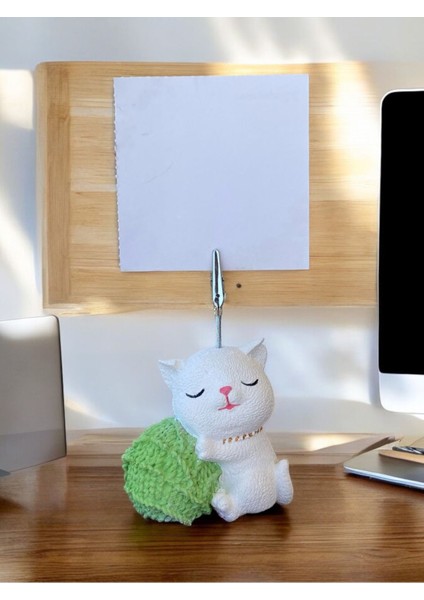 Yeşil Yumak Tutan Oturan Kawaii Kedi Temalı Not Tutacağı Fotoğraf Tutacak Tutucu Ofis Seti Hediyelik fiyatları