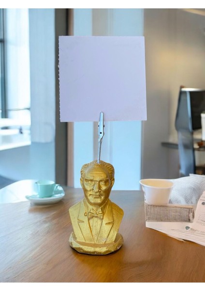 Gold Renk Atatürk Temalı Not Tutacağı Fotoğraf Tutacak Not Tutucu Ofis Seti Hediyelik