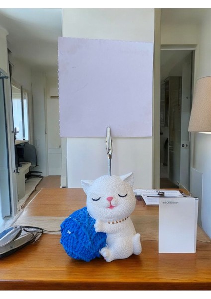 Saks Yumak Tutan Oturan Kawaii Kedi Temalı Not Tutacağı Fotoğraf Tutacak Tutucu Ofis Seti Hediyelik