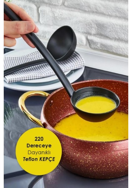 Yanmaz Yapışmaz Teflon Kepçe | 220 Dereceye Dayanıklı Teflon Servis Kepçesi | 1 Adet