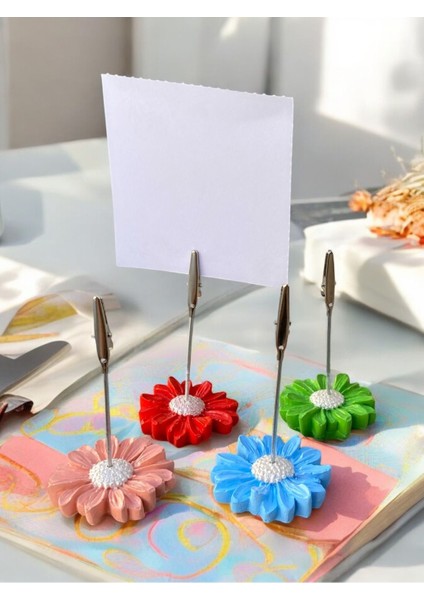 4 Renkli Papatya Fotoğraf Not Tutacağı Ofis Masası Hediyelik Tutucu