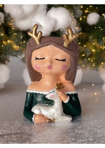 Geyikli Kız Yılbaşı Saksı Hediyelik Simli Boyama fiyatları