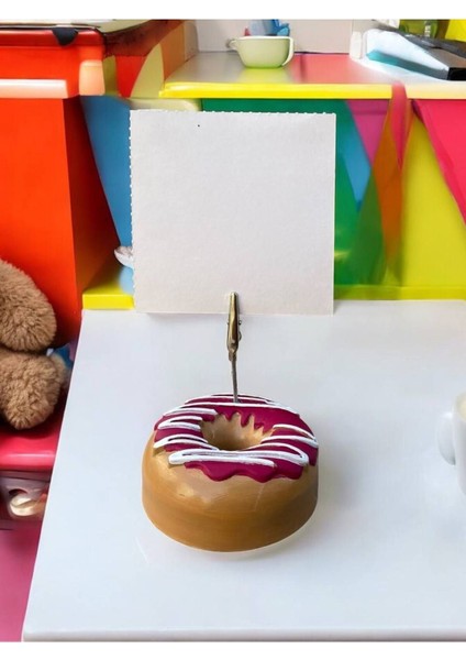 Vişne Pasta Süsü Desenli Donut Model Temalı Fotoğraf Not Tutacak Ofis Masası Not Tutacağı Hediyelik
