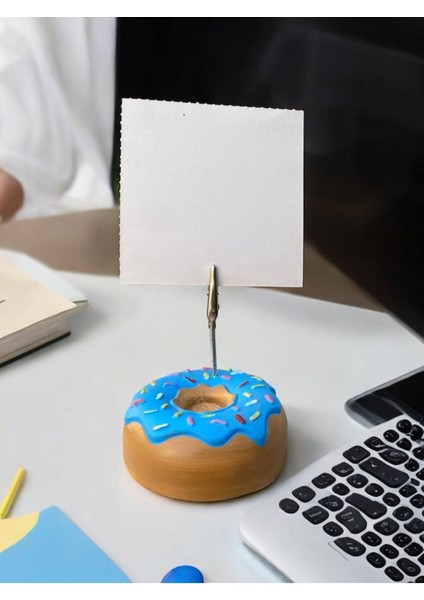 Mavi Jöleli Desenli Donut Model Temalı Fotoğraf Not Tutacak Ofis Masası Not Tutacağı Hediyelik