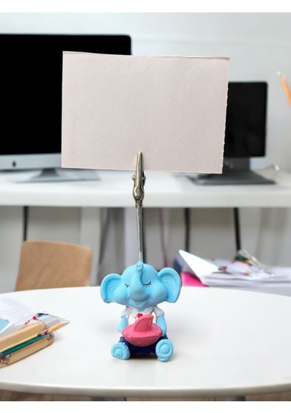 Minik Tatlı Kawaii Pembe Gemili Yavru Fil Fotoğraf Not Tutacağı Ofis Masası Hediye Tutucu Tutacak