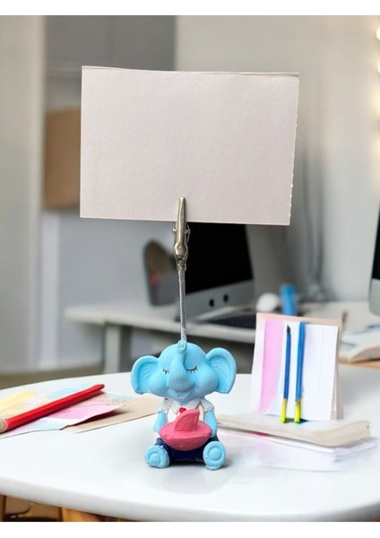 Minik Tatlı Kawaii Pembe Gemili Yavru Fil Fotoğraf Not Tutacağı Ofis Masası Hediye Tutucu Tutacak fırsatları
