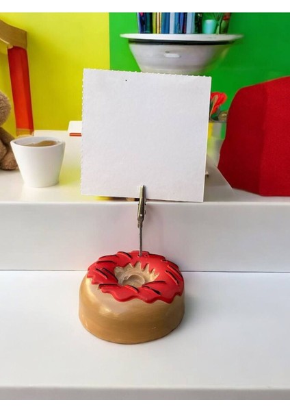 Kırmızı Çikolata Süsü Desenli Donut Model Temalı Fotoğraf Not Tutacak Ofis Masası Tutacağı Hediyelik