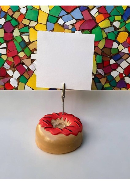 Kırmızı Çikolata Süsü Desenli Donut Model Temalı Fotoğraf Not Tutacak Ofis Masası Tutacağı Hediyelik