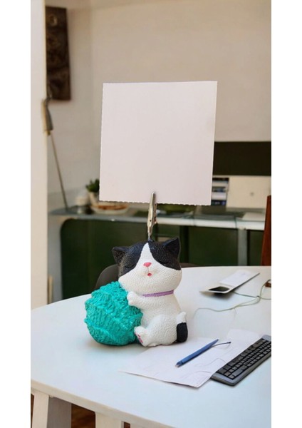Turkuaz Yumaklı Sevimli Kawaii Kedi Fotoğraf Not Tutacak Ofis Hediyelik