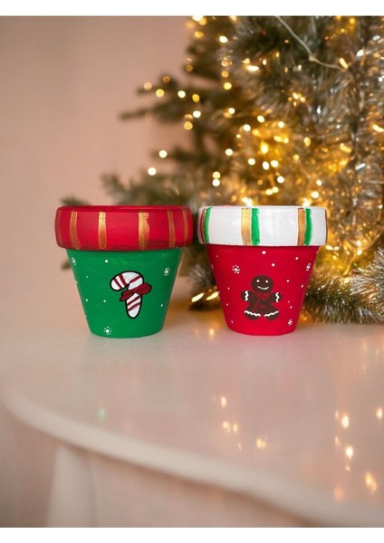 El Çizimi Yılbaşı Saksı Noel Saksı 2li Set fiyatları