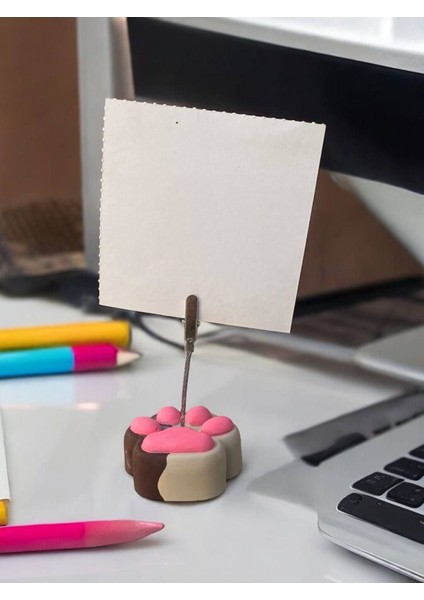 Bej Kahve Pembe Sevimli Kedi Patisi Fotoğraf Not Tutacak Pati Ofis Masası Hediyelik modelleri