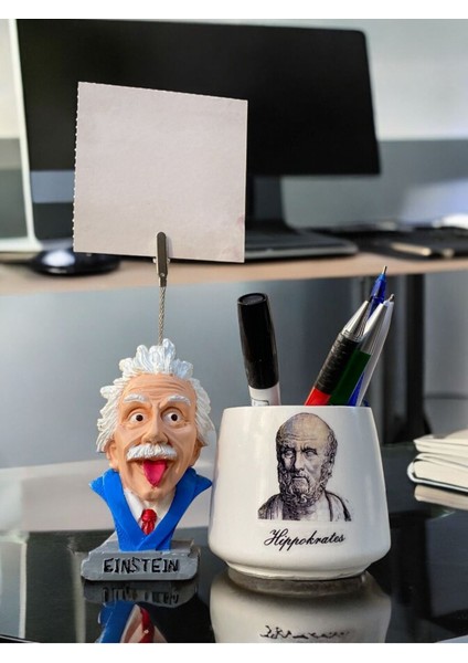 Hippokrates ve Einstein Temalı Hipokrat Doktor Hediyesi Not Tutucu ve Kalemlik Tutacak