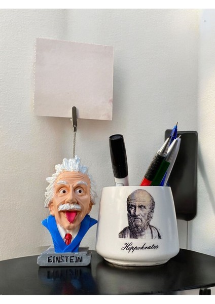 Hippokrates ve Einstein Temalı Hipokrat Doktor Hediyesi Not Tutucu ve Kalemlik Tutacak