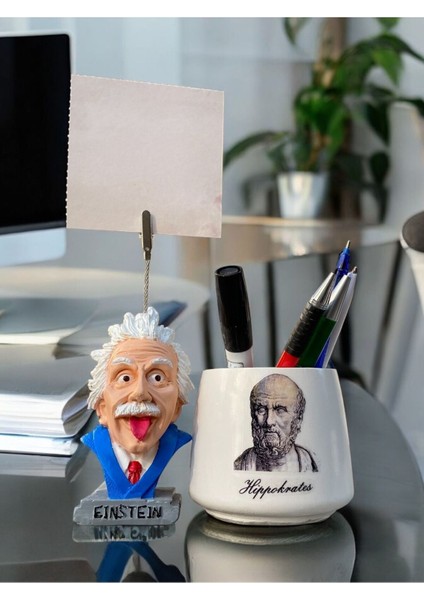 Hippokrates ve Einstein Temalı Hipokrat Doktor Hediyesi Not Tutucu ve Kalemlik Tutacak