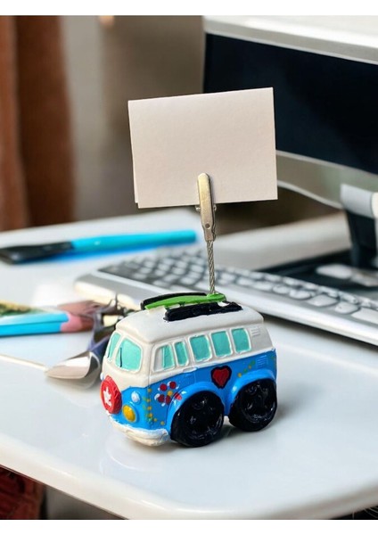 Açık Mavi Woswos Otobüs Çiçek Desenli Fotoğraf Not Tutucu Ofis Masası Tutacak Hediyelik