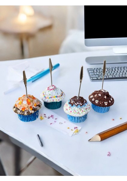 4'lü Mavi Tonları Cupcake Muffin Çikolata Kremşanti Süslü Hediyelik Ofis Masası Tutacak