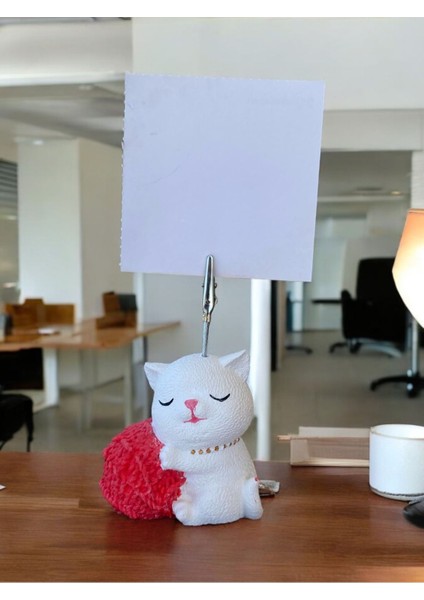 Kırmızı Yumak Tutan Oturan Kawaii Kedi Temalı Not Tutacağı Fotoğraf Tutacak Tutucu Ofis Hediyelik fiyatları